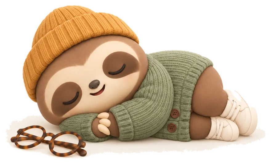 Huma the sloth asleep on his glasses