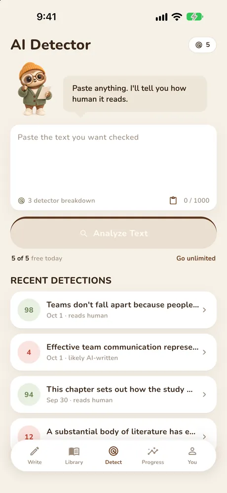 HumanizeAI AI Detector screen